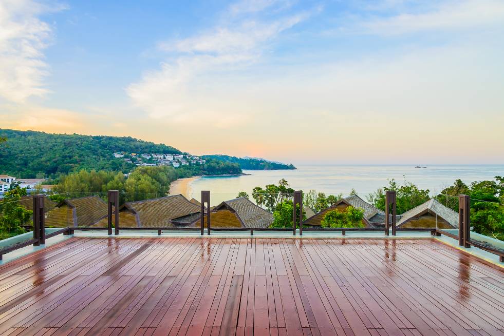 View of the beautiful deck in the balcony and sea